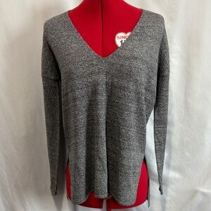 Babaton Gray Wool Blend Linen V Neck Sweater